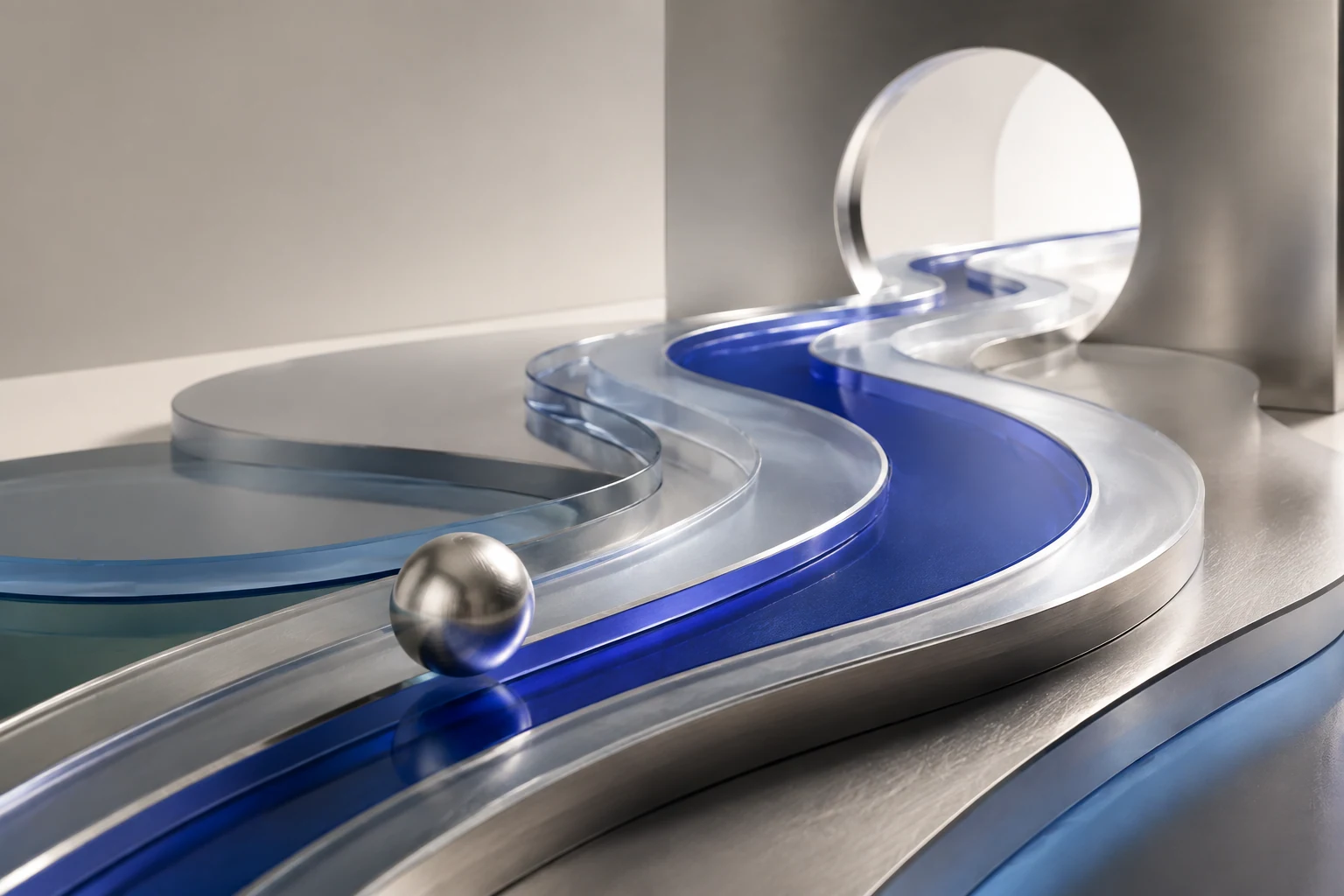 Layered luminous pathways with low-friction flow and no human figures
