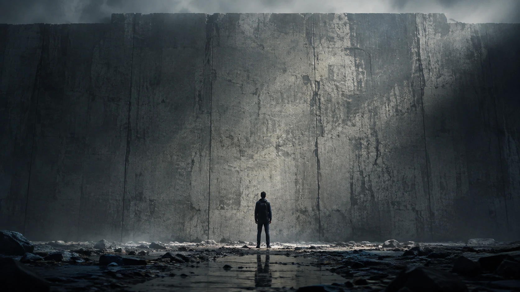 Standing before a massive wall