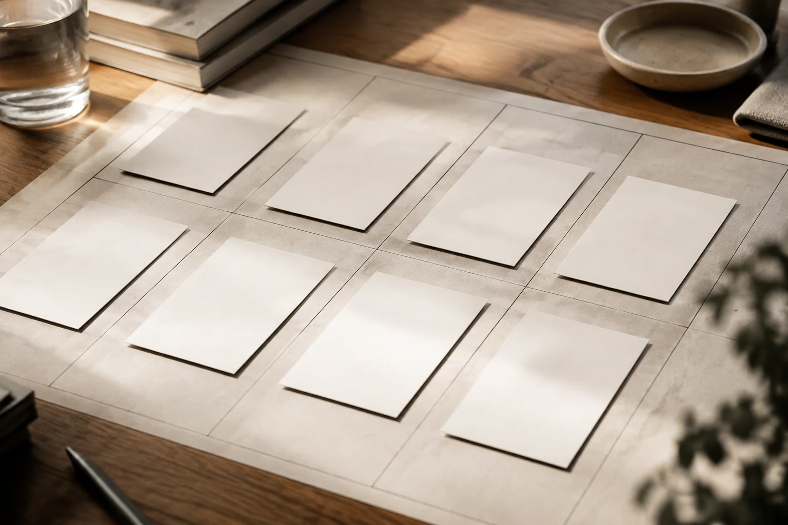 Abstract dashboard with midday reset cards arranged on a grid board