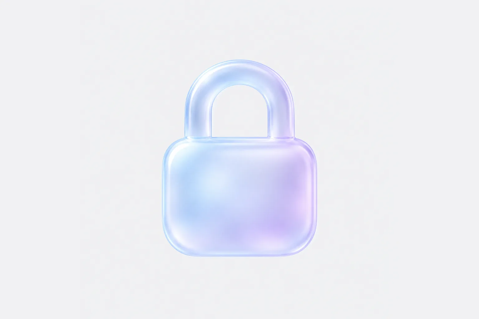 A frosted-glass padlock icon made with the shared style slot, in a pale blue to lilac tint on a light grey background