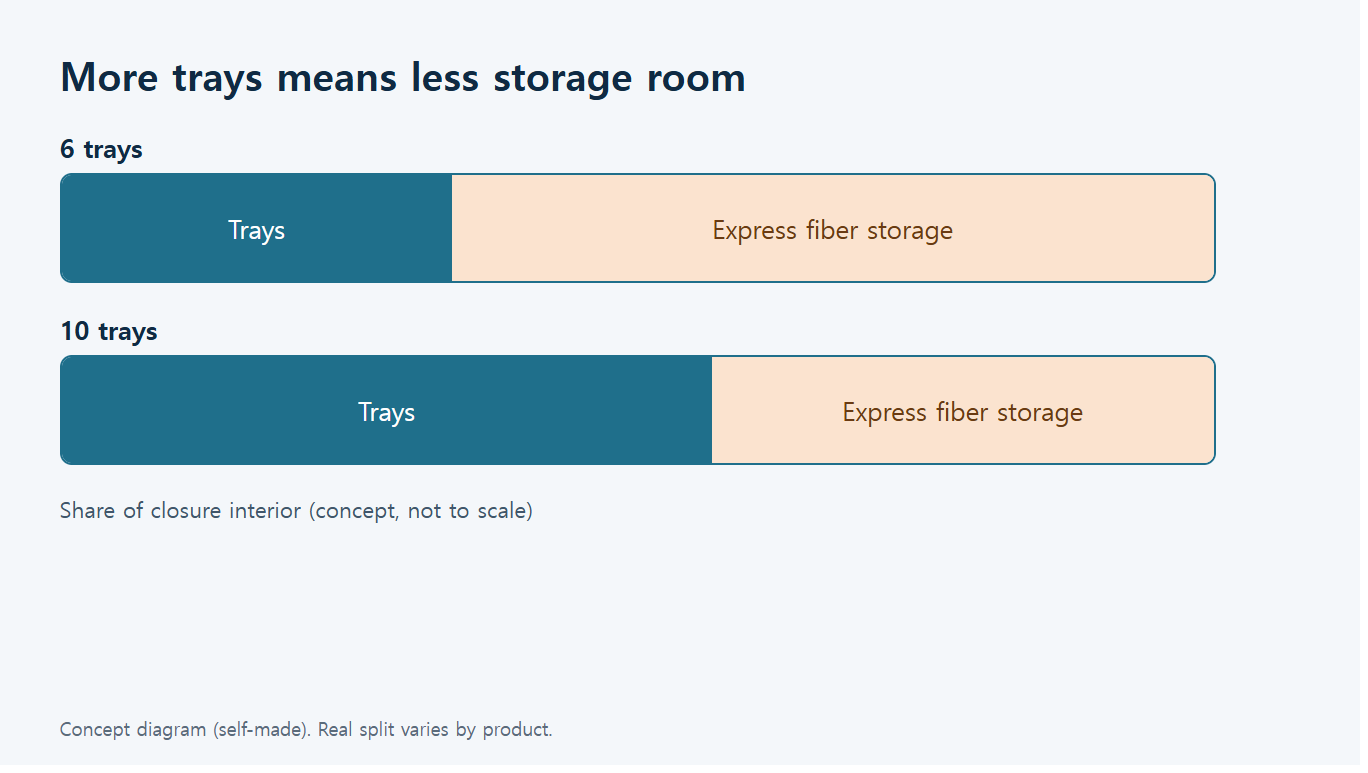 Concept diagram: storage room shrinks as trays increase