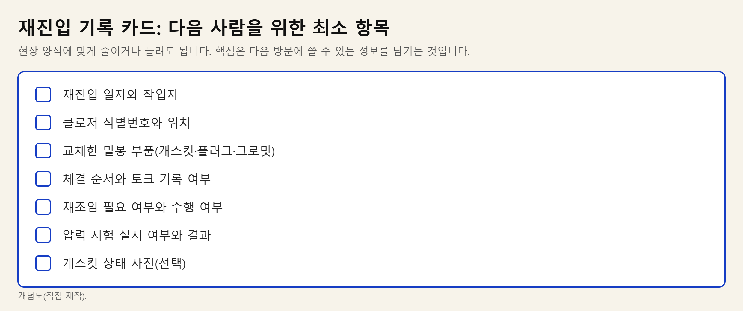 재진입 기록 카드 예시
