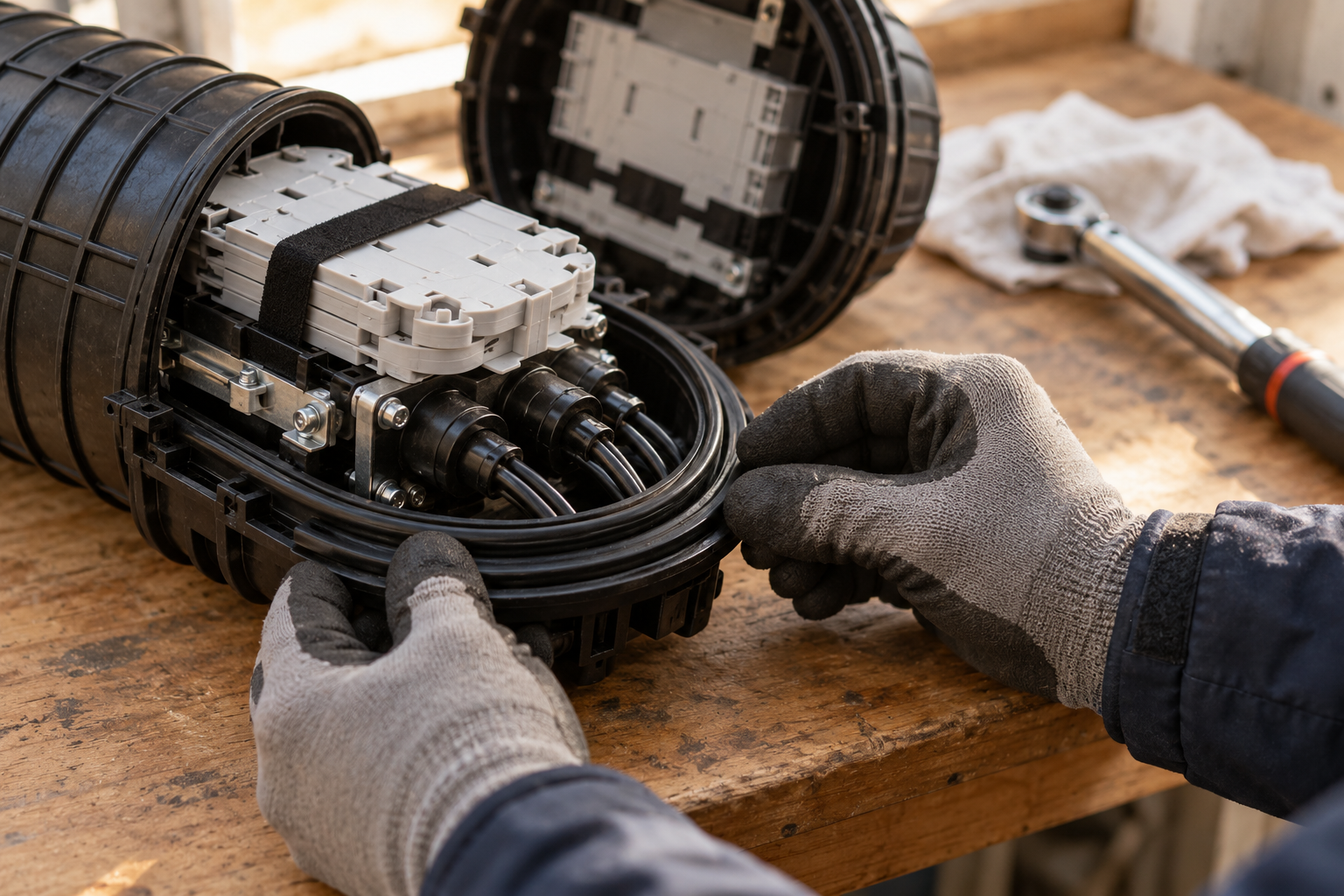 Inspecting a gasket on a workbench