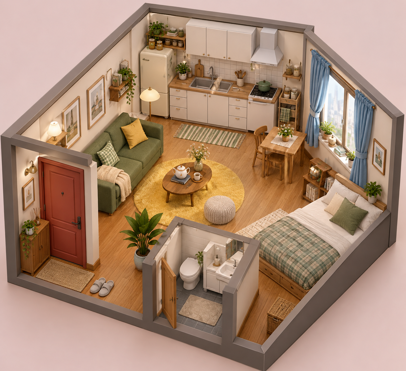 Self-generated isometric one-room set used as the reference